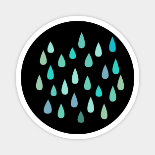 Blue and Green Raindrops on Black Magnet